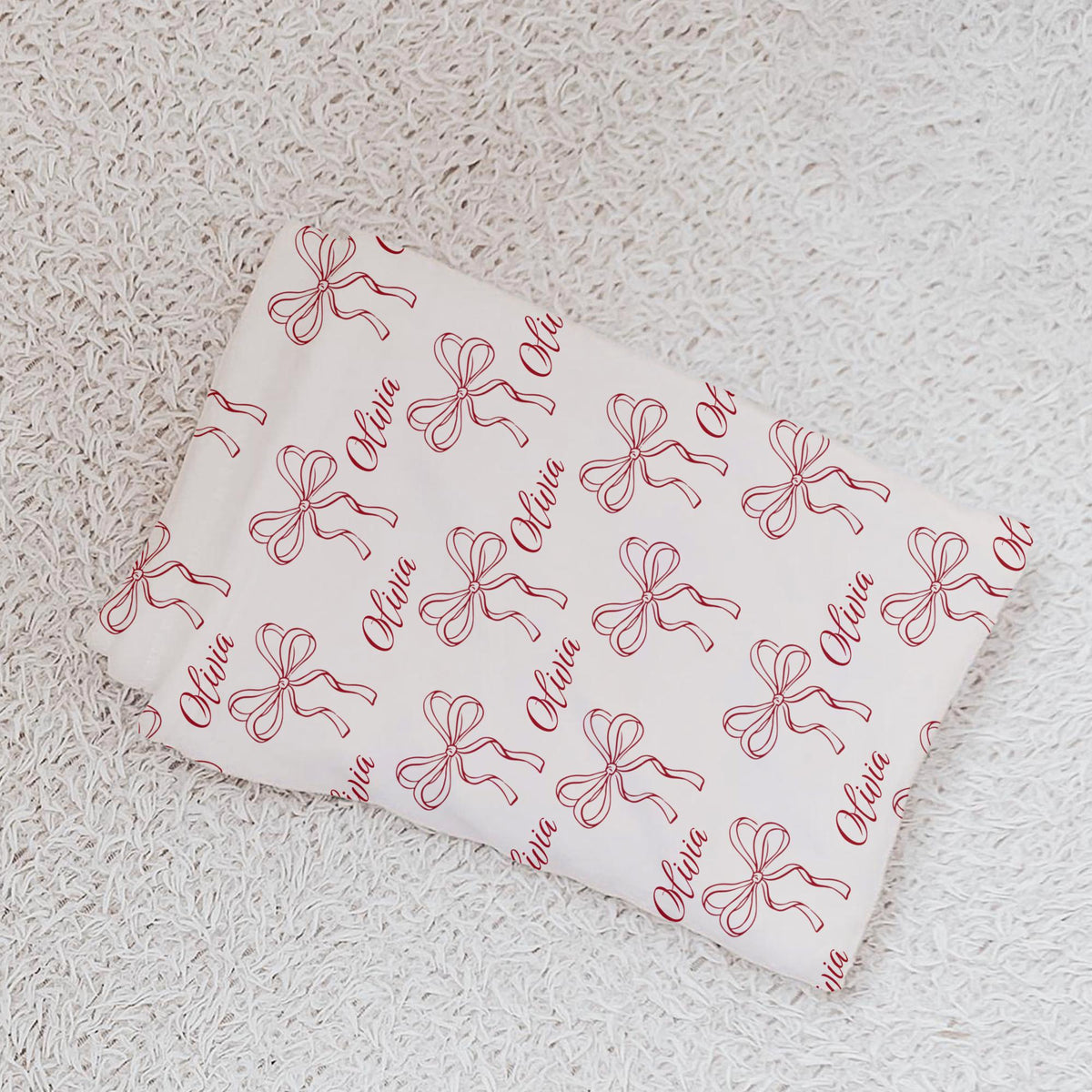 Personalized Baby Girl Blanket: Red Bow Coquette Nursery Decor