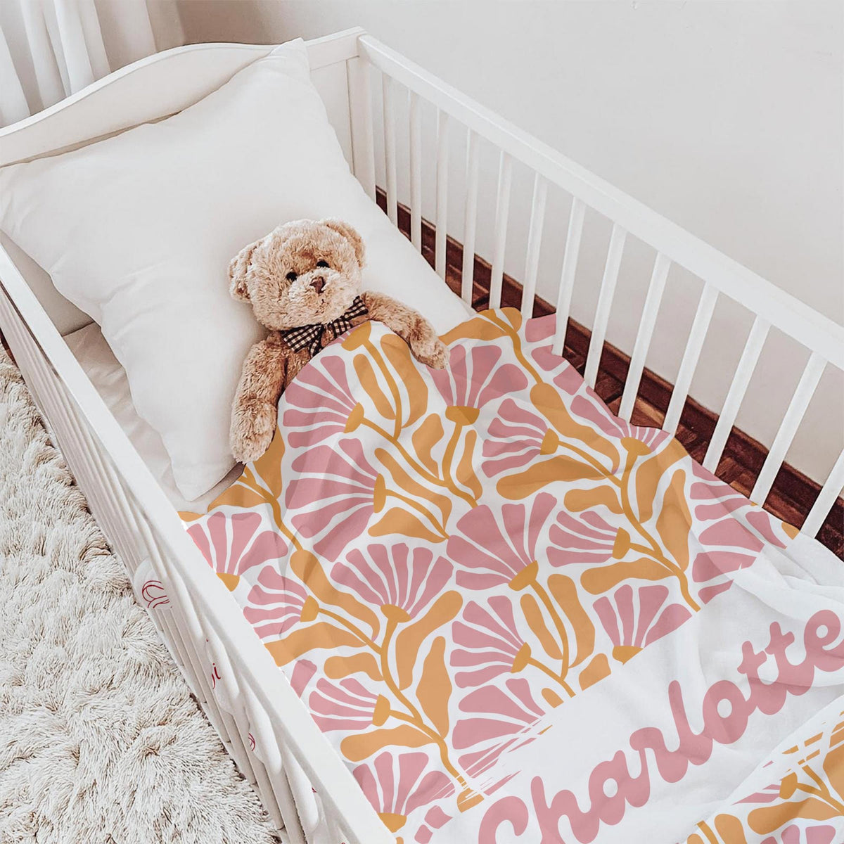 Personalized Baby Blanket: Retro Floral Print, Custom Nursery Decor