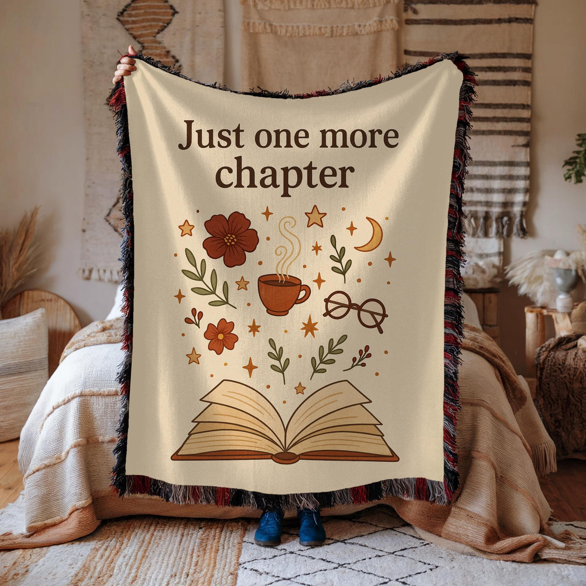 Book Lover Woven Blanket: Cozy Reading Nook Decor - 50"x60"