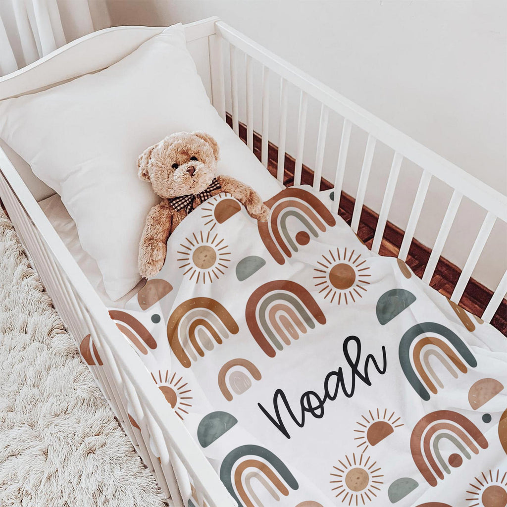 Personalized Boho Rainbow Baby Blanket: Soft Plush Fleece, Custom Name