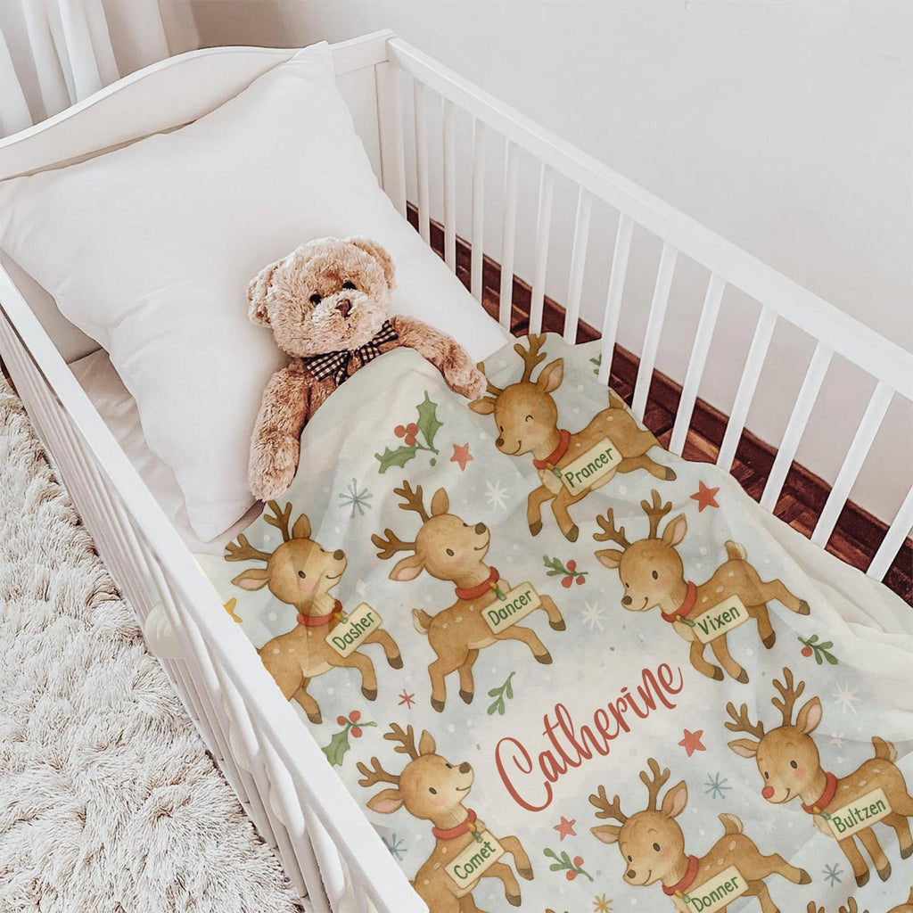 Personalized Christmas Reindeer Blanket: Soft Holiday Throw for Kids