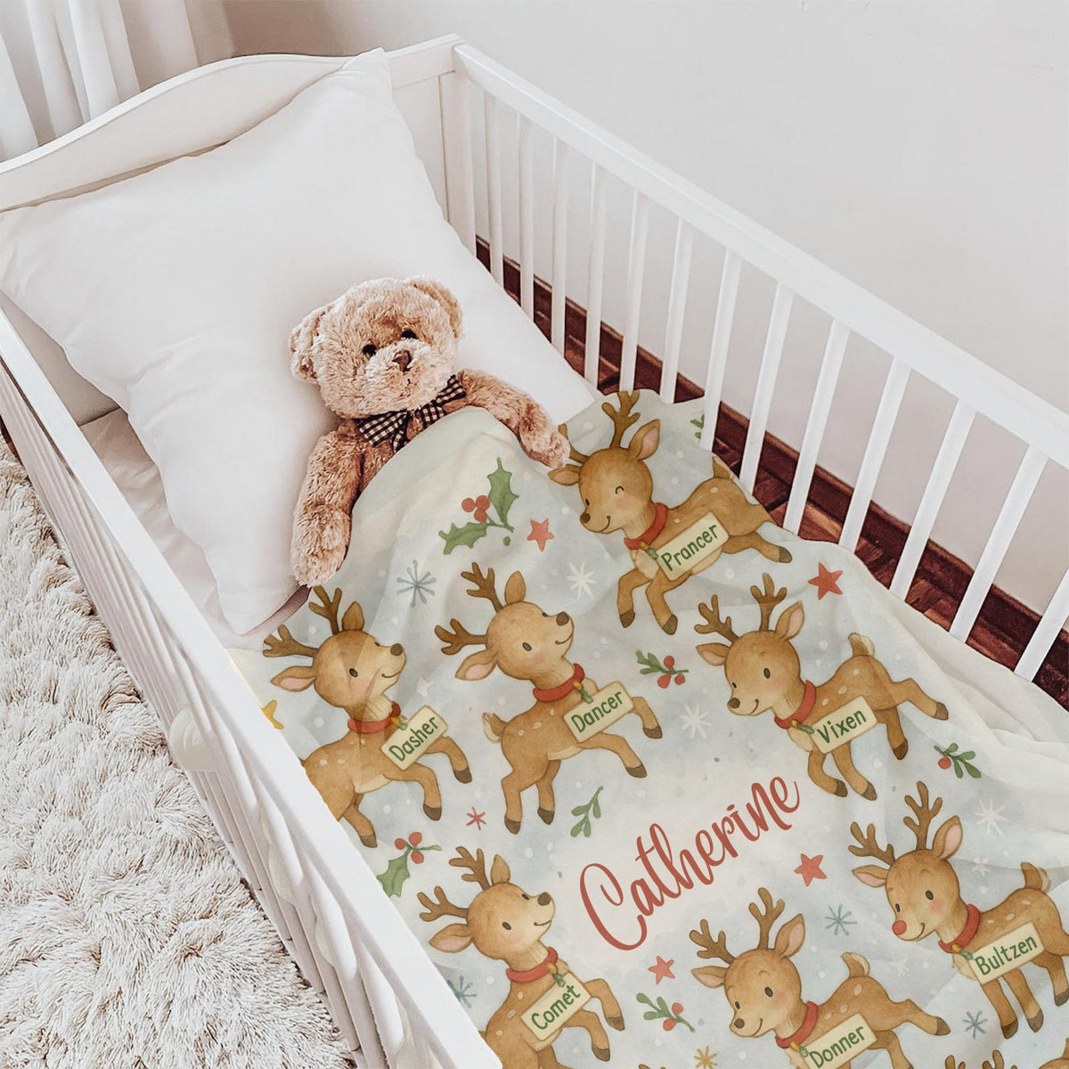 Personalized Christmas Reindeer Blanket: Soft Holiday Throw for Kids