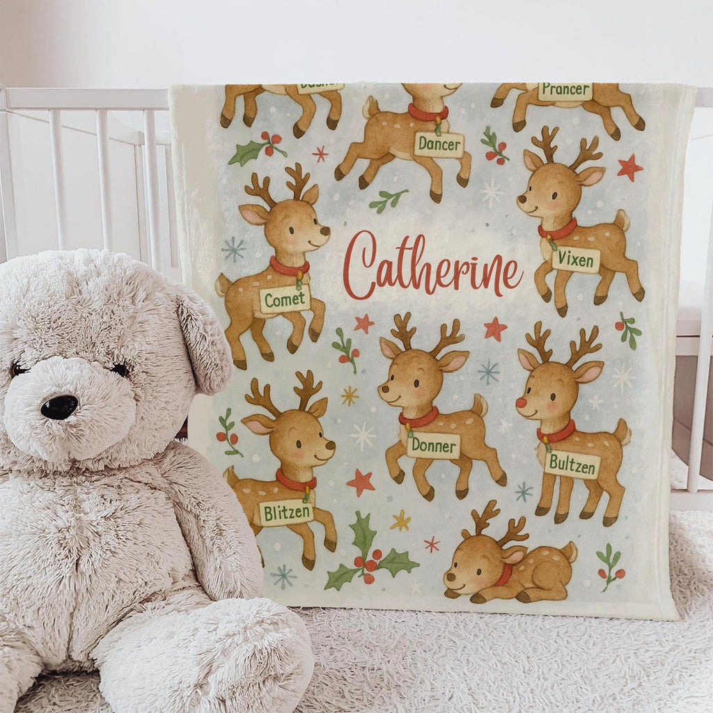 Personalized Christmas Reindeer Blanket: Soft Holiday Throw for Kids