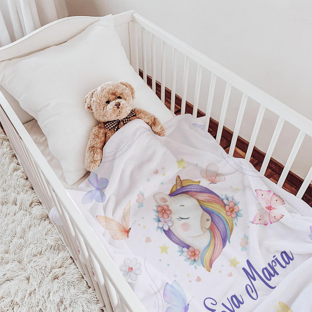 Personalized Unicorn Blanket: Rainbow Name Blanket, Girls Birthday Gift