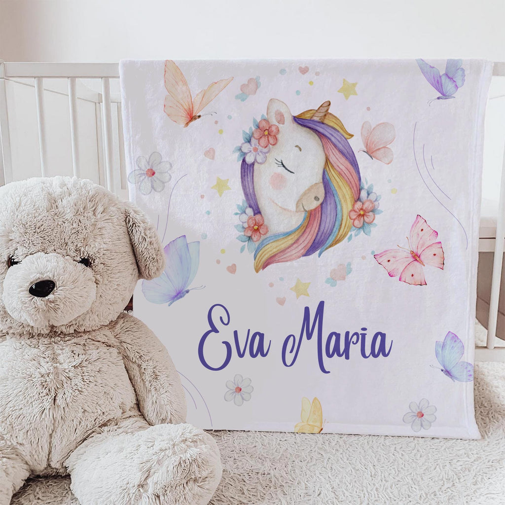 Personalized Unicorn Blanket: Rainbow Name Blanket, Girls Birthday Gift