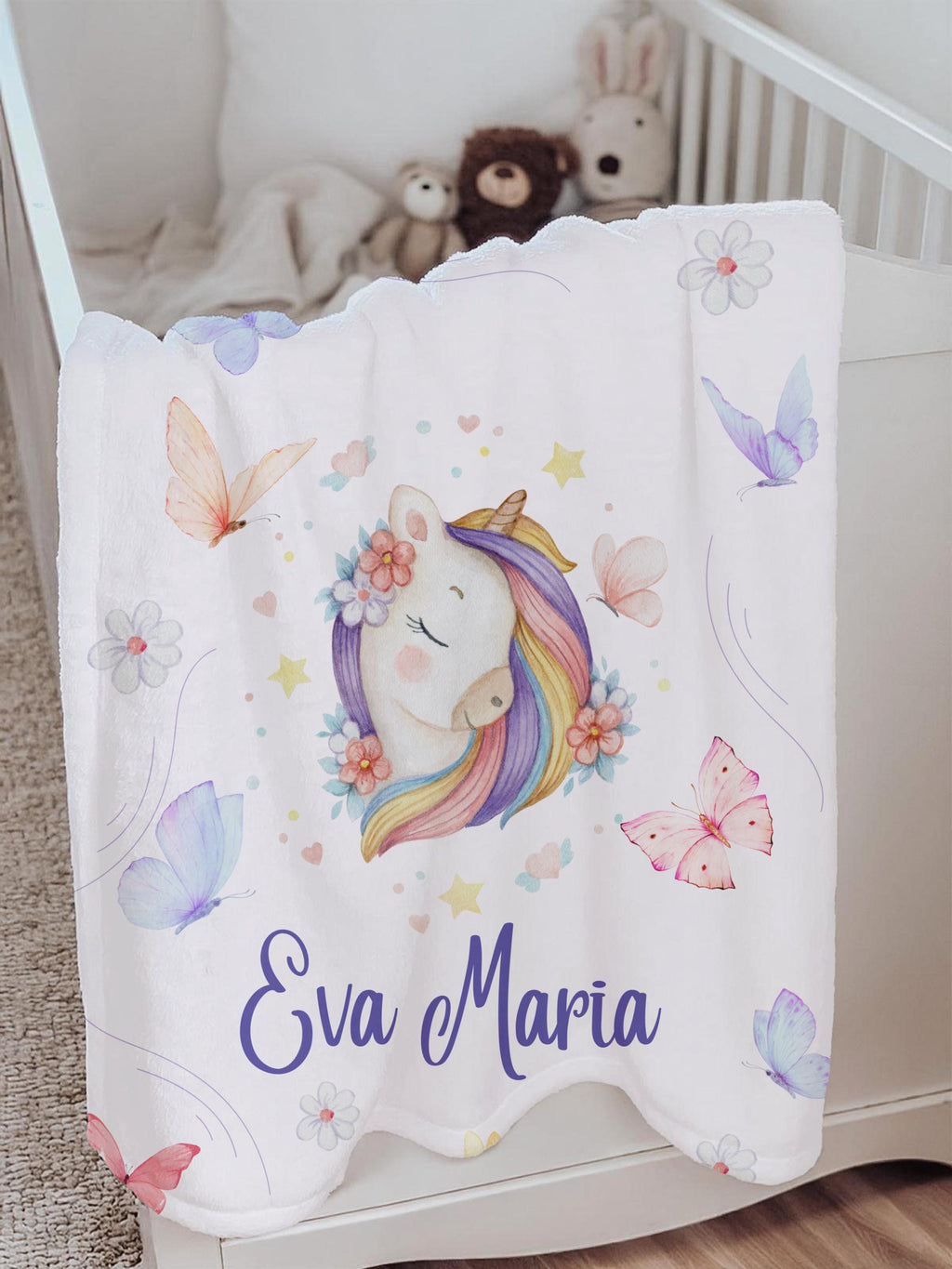 Personalized Unicorn Blanket: Rainbow Name Blanket, Girls Birthday Gift