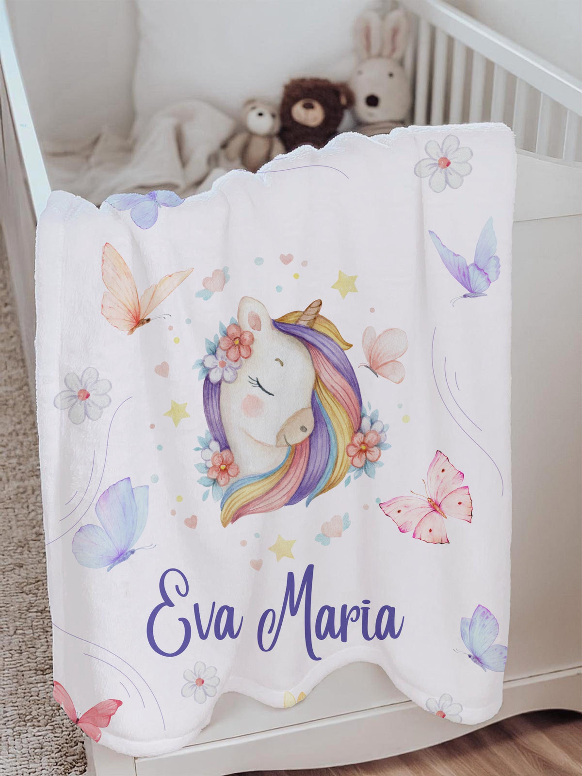 Personalized Unicorn Blanket: Rainbow Name Blanket, Girls Birthday Gift
