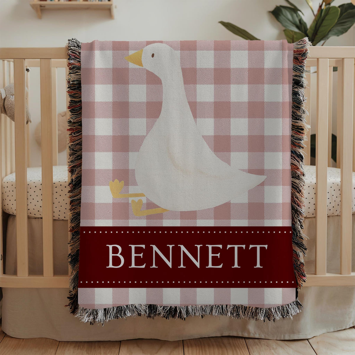 Personalized Goose Baby Blanket: Woven Cotton Nursery Throw