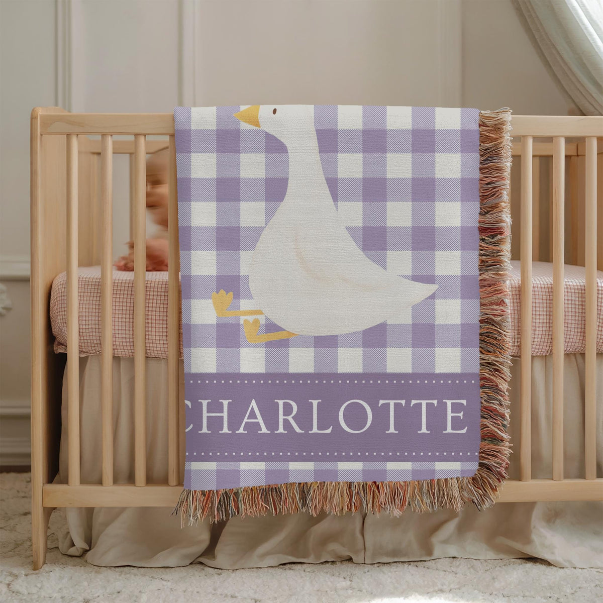 Personalized Goose Baby Blanket: Woven Cotton Nursery Throw