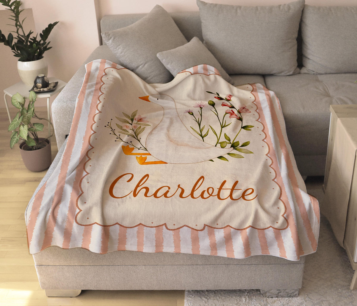 Personalized Goose Baby Blanket: Cottagecore Floral Nursery Decor