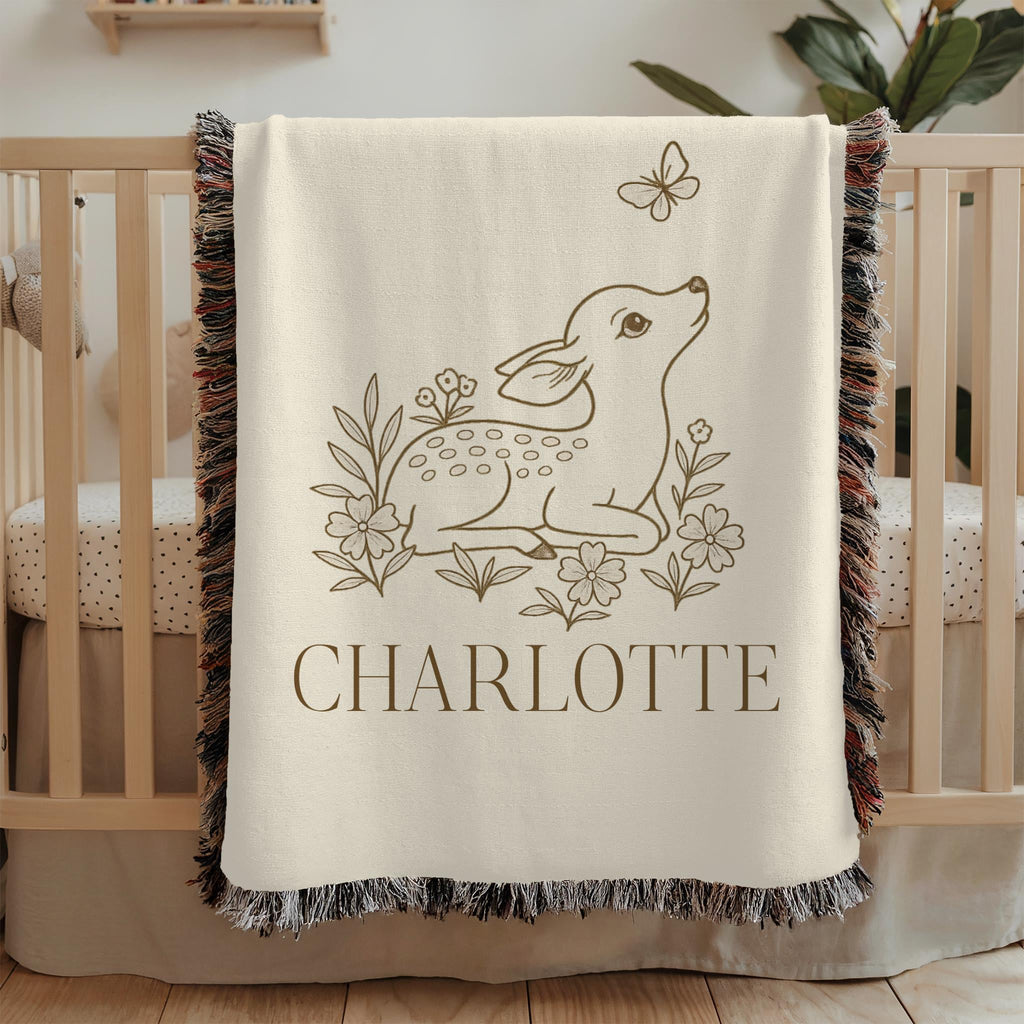 Personalized Deer Baby Blanket – Woodland Nursery Blanket with Name
