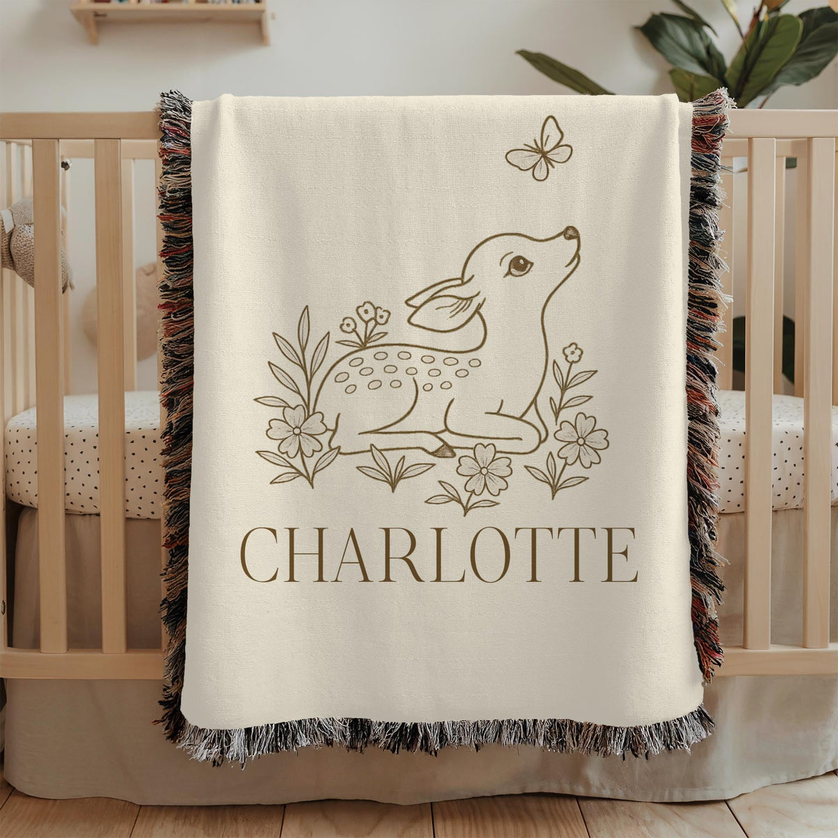 Personalized Deer Baby Blanket – Woodland Nursery Blanket with Name