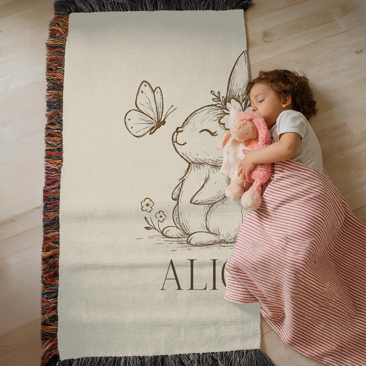 Personalized Bunny Baby Blanket: Vintage Woodland Nursery Decor