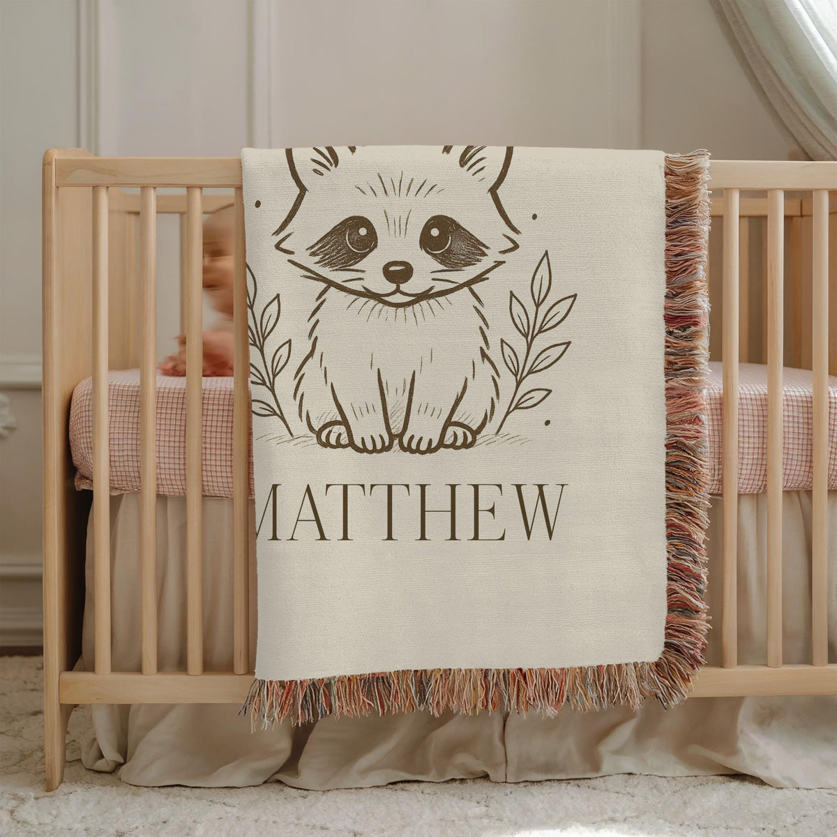 Personalized Bunny Baby Blanket: Vintage Woodland Nursery Decor
