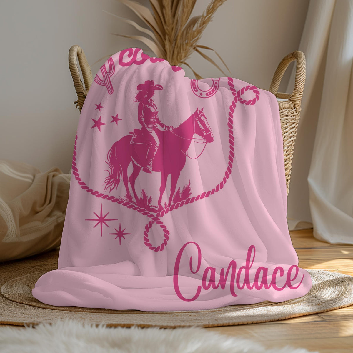 Personalized Cowgirl Blanket: Pink Western Rodeo Decor