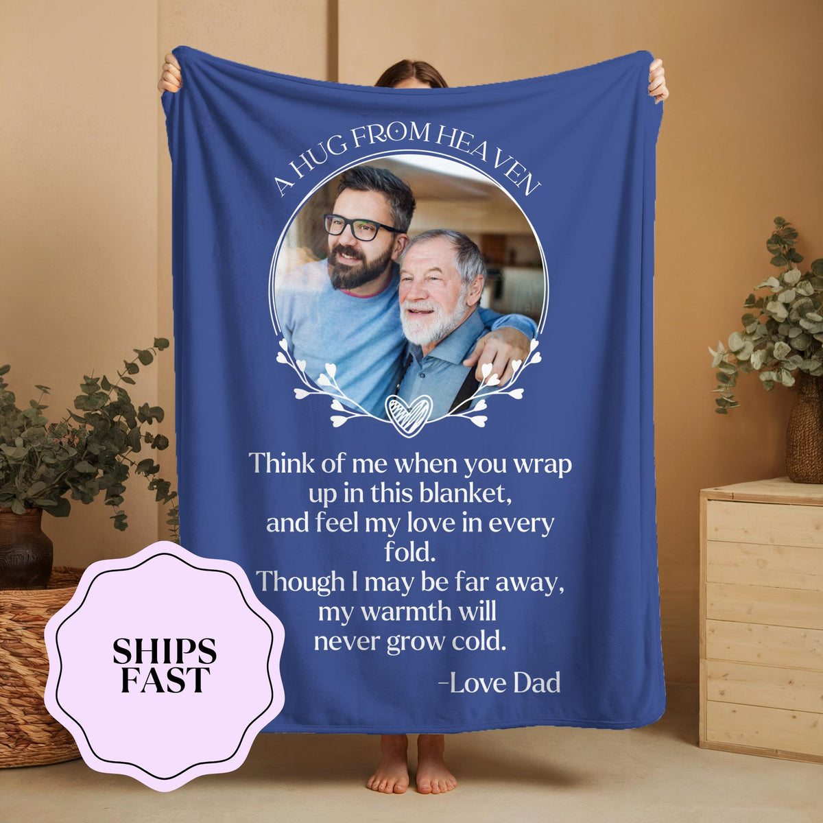 Personalized Memorial Photo Blanket: Sympathy Gift for Loss of Dad, Mom