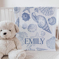 Personalized Seashell Baby Blanket – Coastal Ocean Nursery Gift for Girls