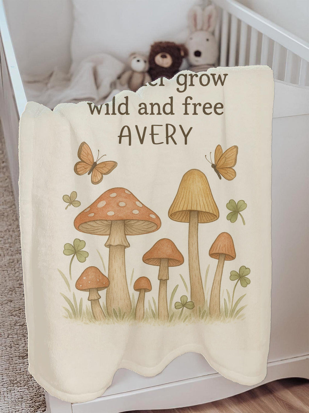 Personalized Woodland Baby Blanket: Mushroom Forest, Boho Nursery Decor
