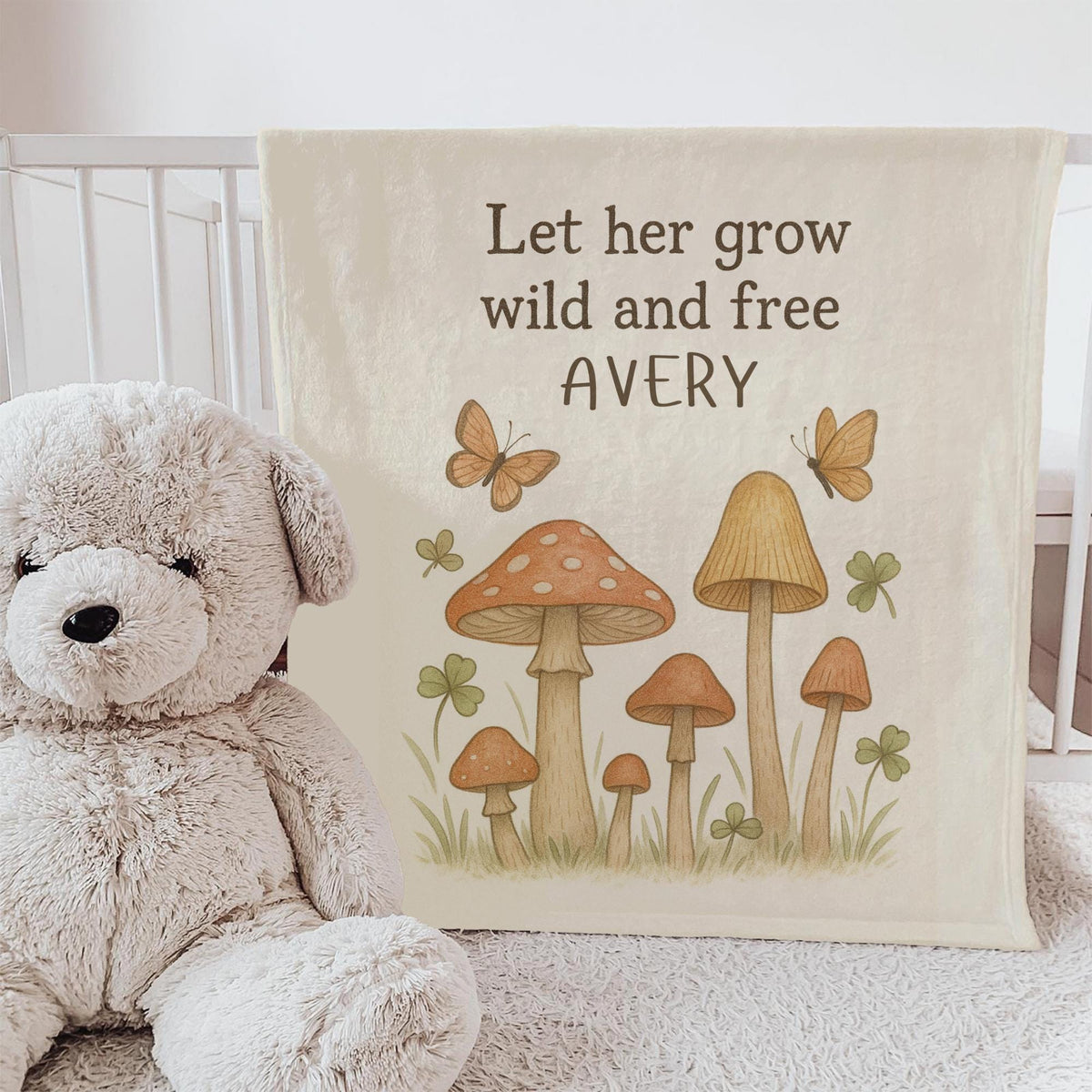 Personalized Woodland Baby Blanket: Mushroom Forest, Boho Nursery Decor