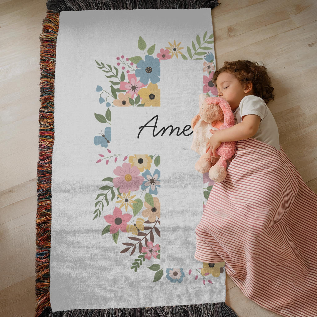 Personalized Floral Cross Baby Blanket: Woven Christening Gift