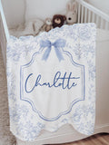 Personalized Baby Girl Blanket: Blue Floral Bow, Custom Name