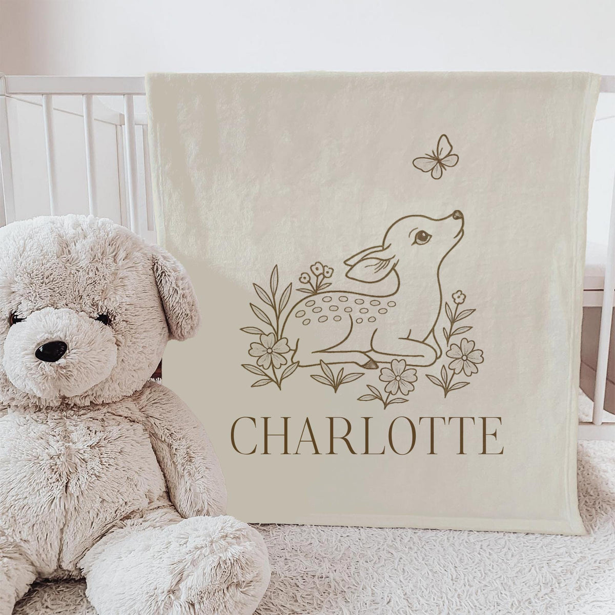 Personalized Woodland Baby Blanket: Neutral Nursery Decor, Raccoon, Bunny, or Deer