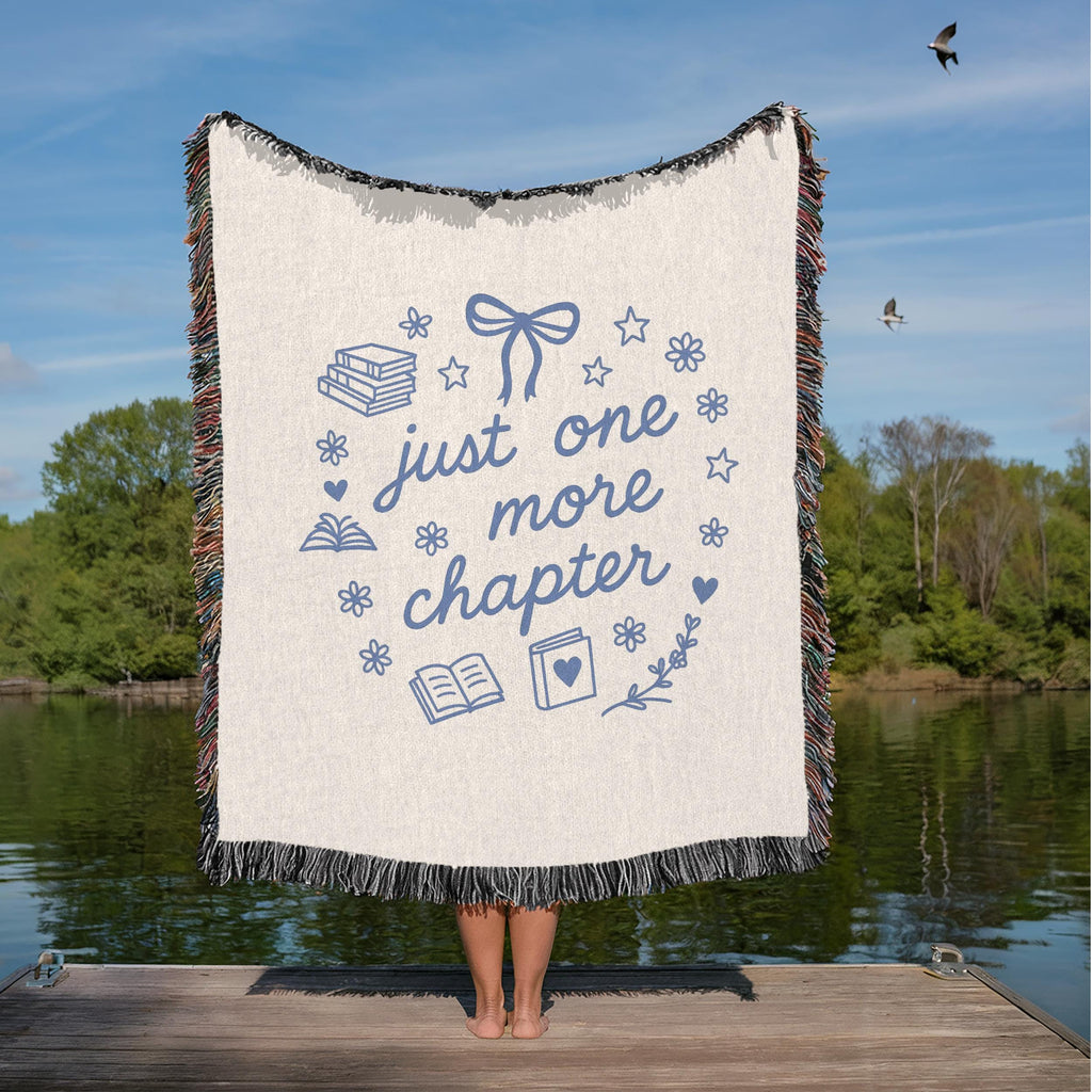 Just One More Chapter Woven Blanket: Cozy Reading Nook Throw