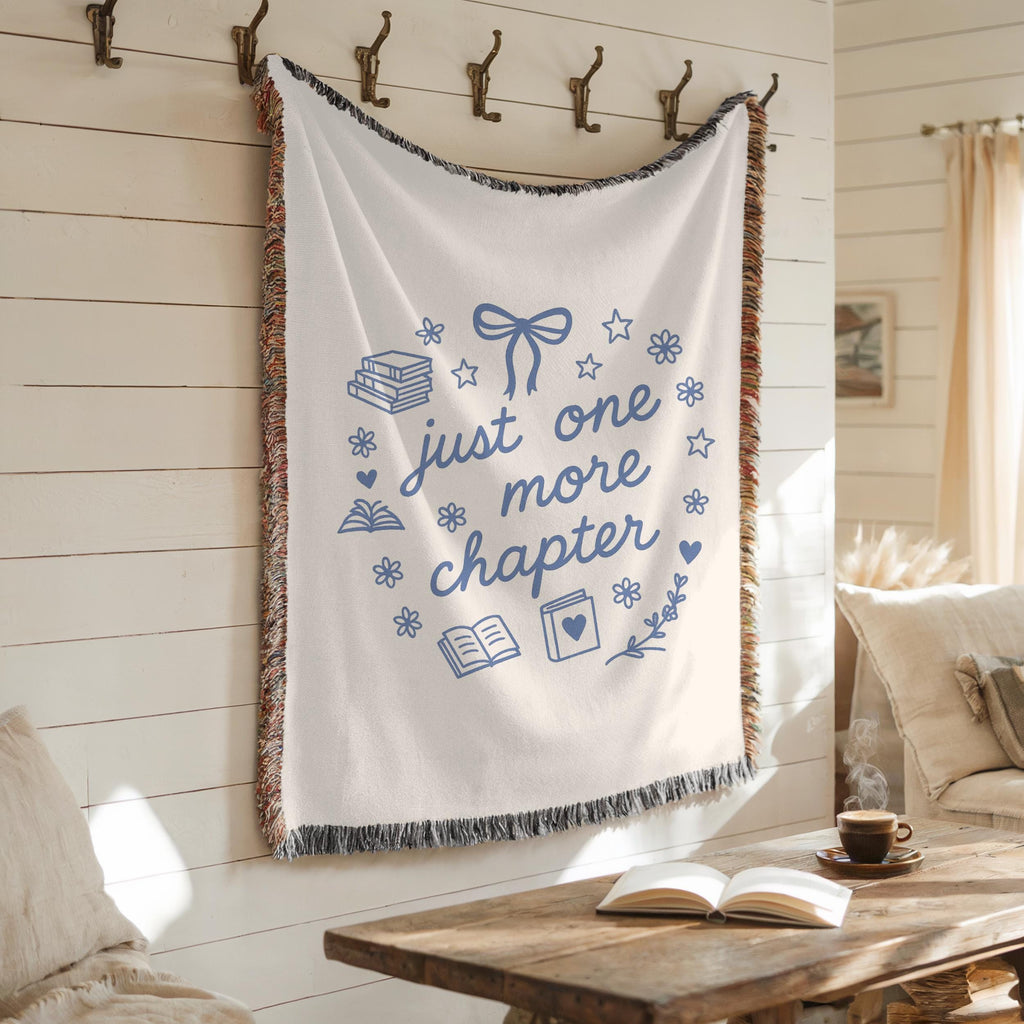Just One More Chapter Woven Blanket: Cozy Reading Nook Throw