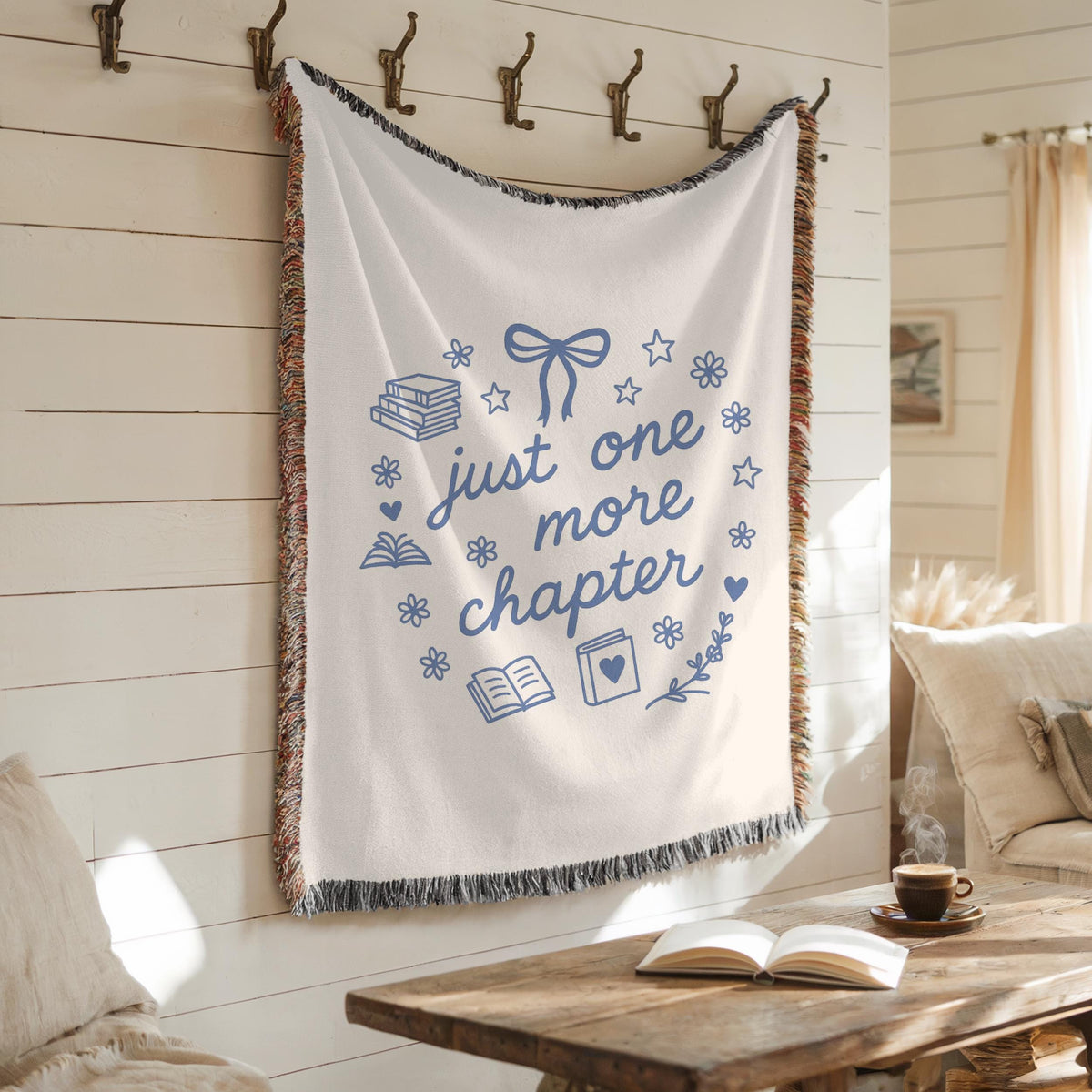 Just One More Chapter Woven Blanket: Cozy Reading Nook Throw