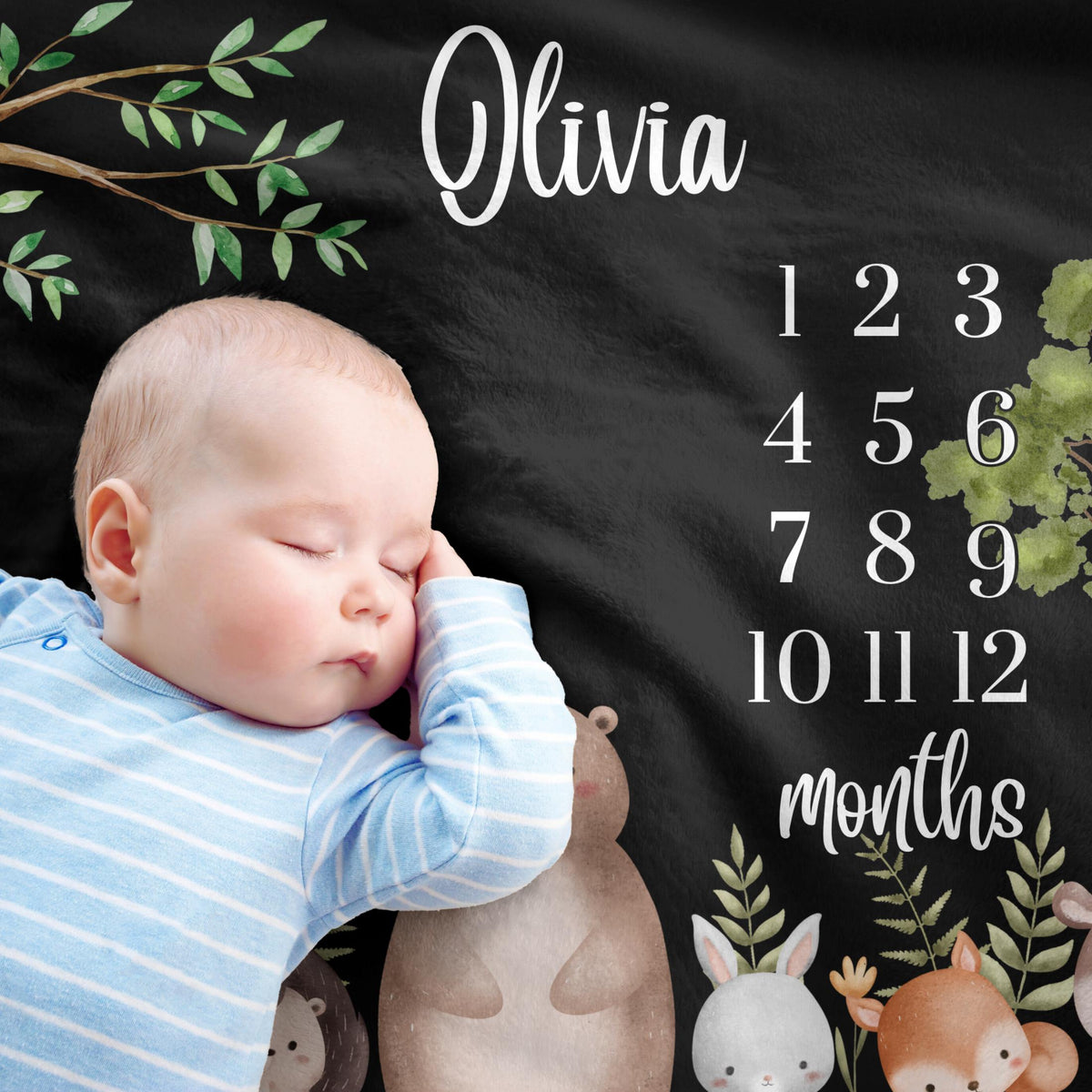 Personalized Woodland Baby Milestone Blanket: Forest Animals Photo Prop
