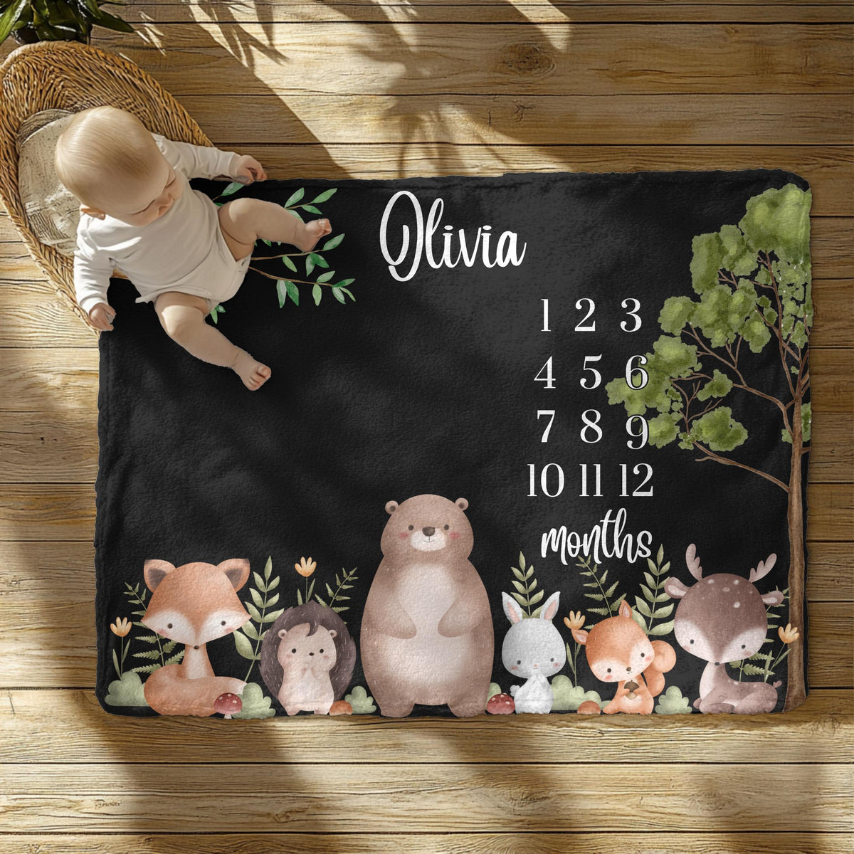 Personalized Woodland Baby Milestone Blanket: Forest Animals Photo Prop