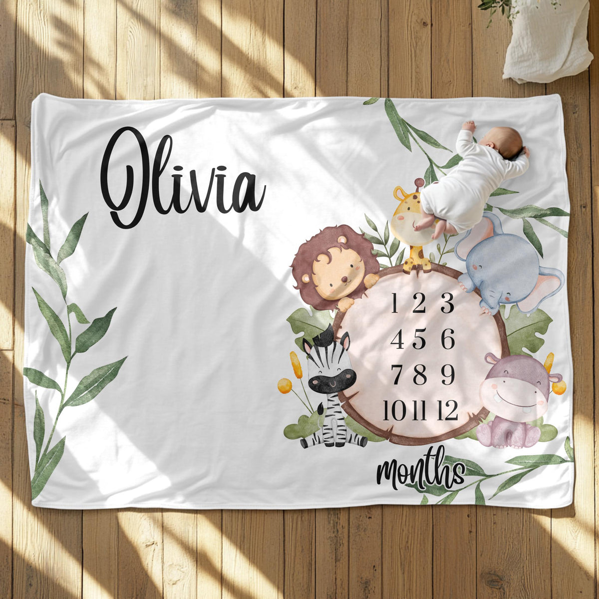 Personalized Baby Milestone Blanket: Woodland Animals, Photo Prop