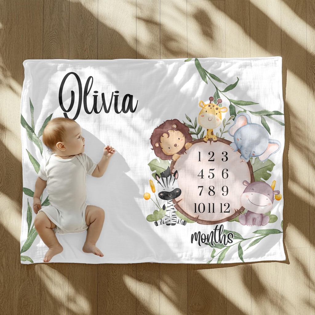 Personalized Baby Milestone Blanket: Woodland Animals, Photo Prop