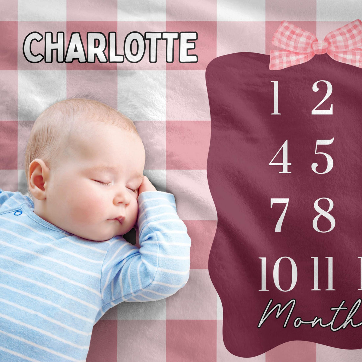 Personalized Baby Milestone Blanket: Pink Gingham Goose, Cottagecore Photo Prop