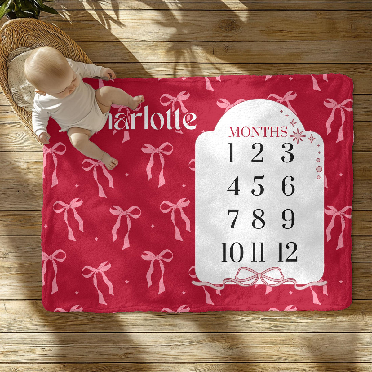 Personalized Pink Bow Baby Milestone Blanket – Custom Name Photo Prop for Girls