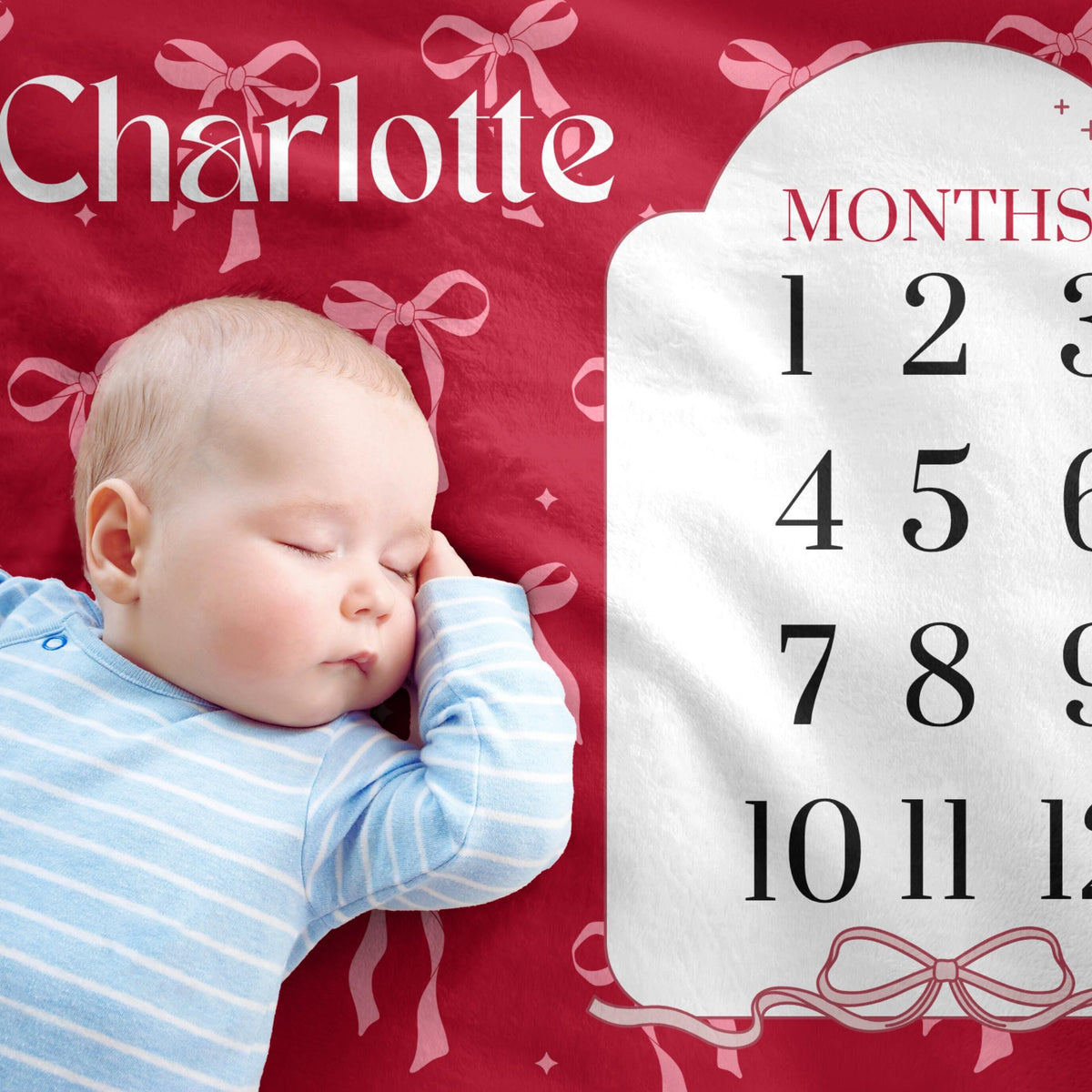 Personalized Pink Bow Baby Milestone Blanket – Custom Name Photo Prop for Girls