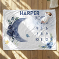 Personalized Moon & Stars Baby Milestone Blanket – Custom Name Monthly Tracker for Boys or Girls