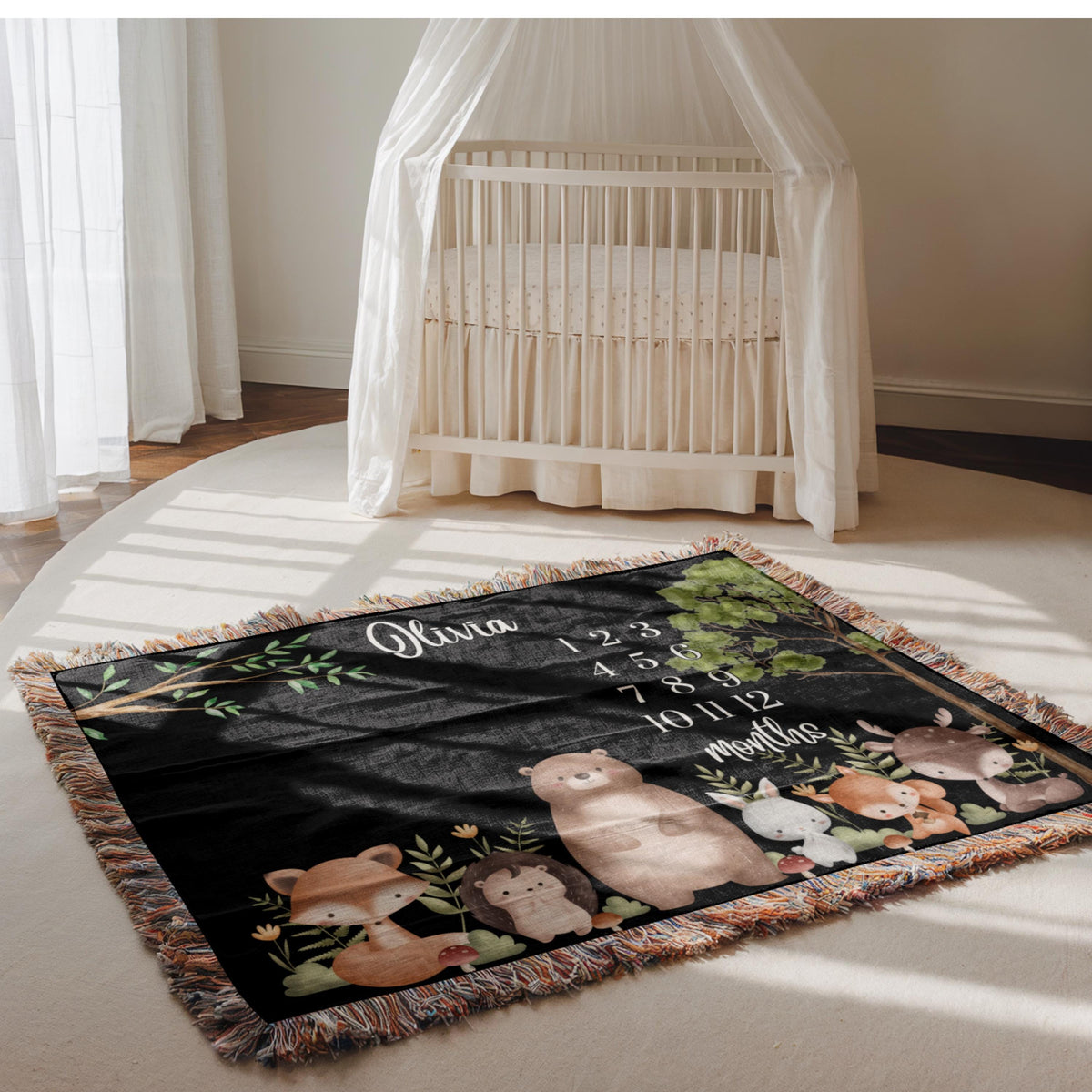 Personalized Woodland Baby Milestone Blanket: Forest Animal Photo Prop