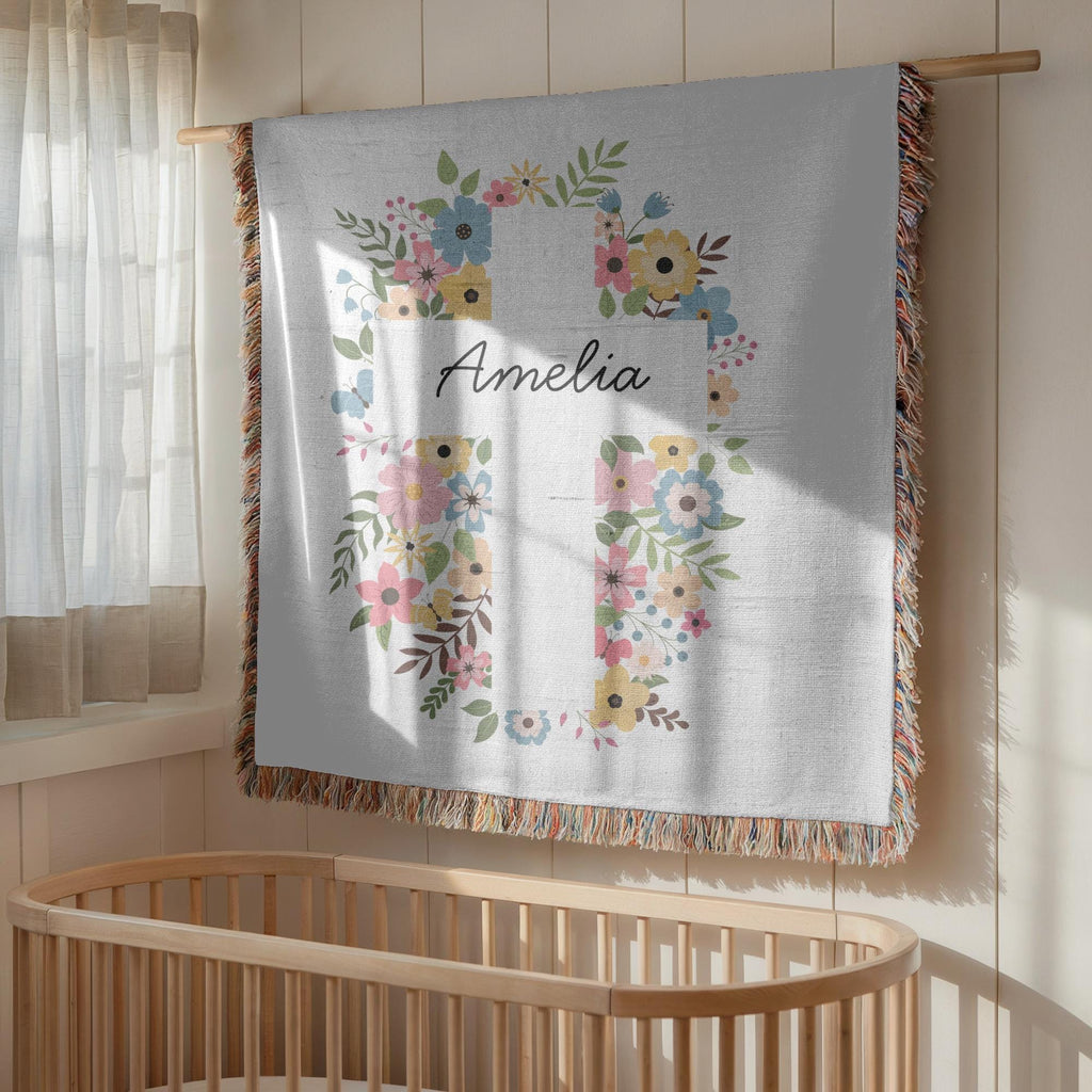 Personalized Floral Cross Baby Blanket: Woven Christening Gift