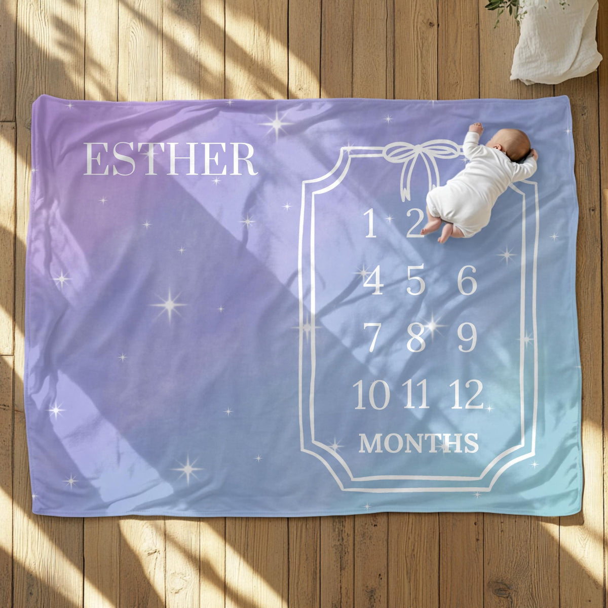 Whimsical Starry Baby Milestone Blanket – Personalized Monthly Photo Prop for Newborn Girl