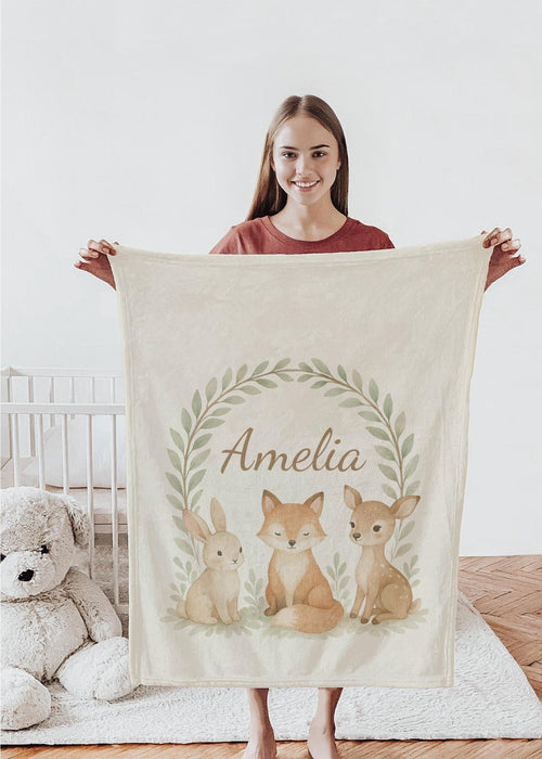 Baby Blanket Personalized Woodland Minky Nursery Decor