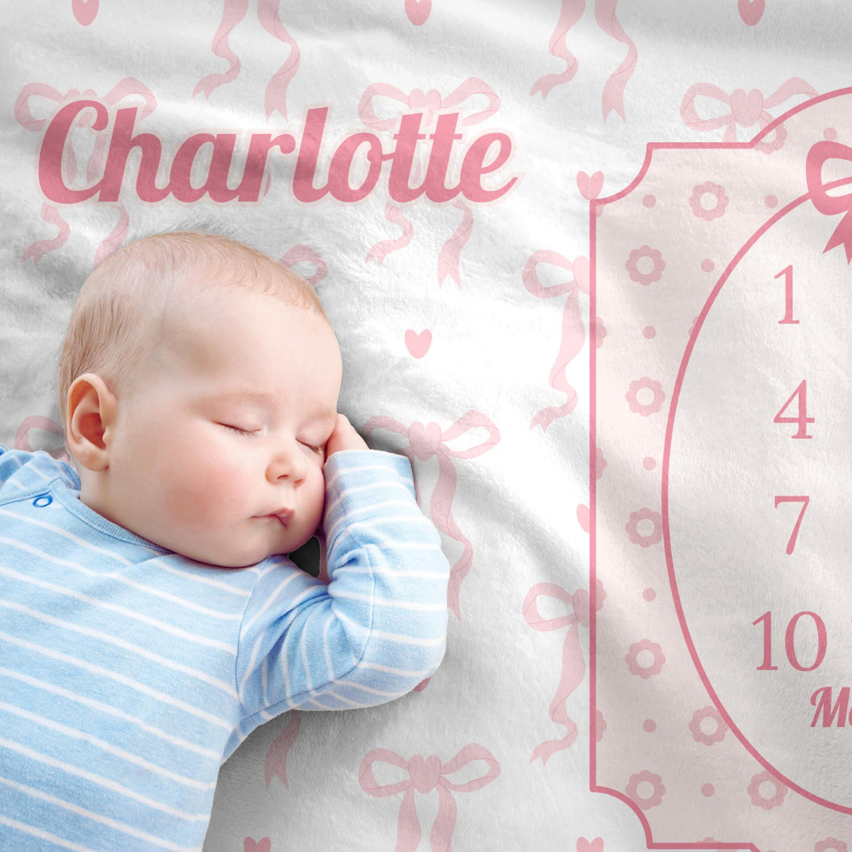 Coquette Baby Girl Milestone Blanket – Personalized Pink Bow Monthly Tracker, Soft Feminine Photo Prop