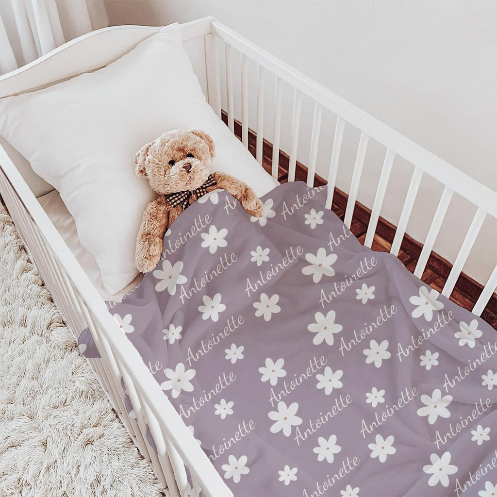 Personalized Baby Girl Minky Blanket: Custom Floral Daisy Print
