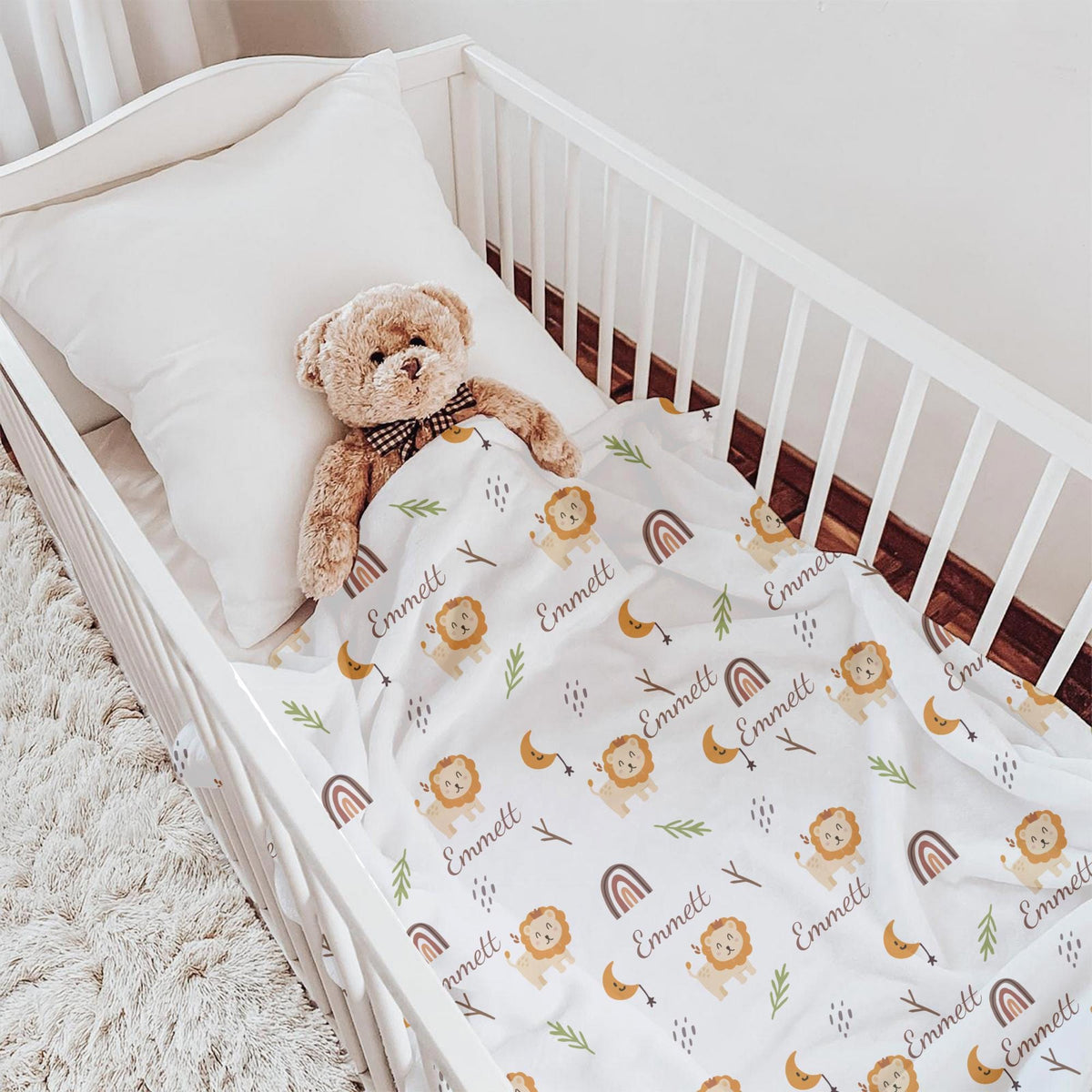 Personalized Boho Safari Baby Blanket: Lion, Rainbow, Jungle Nursery