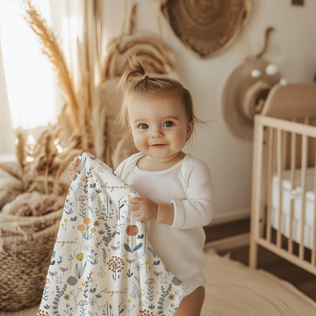 Personalized Floral Fleece Blanket: Custom Wildflower Nursery Decor