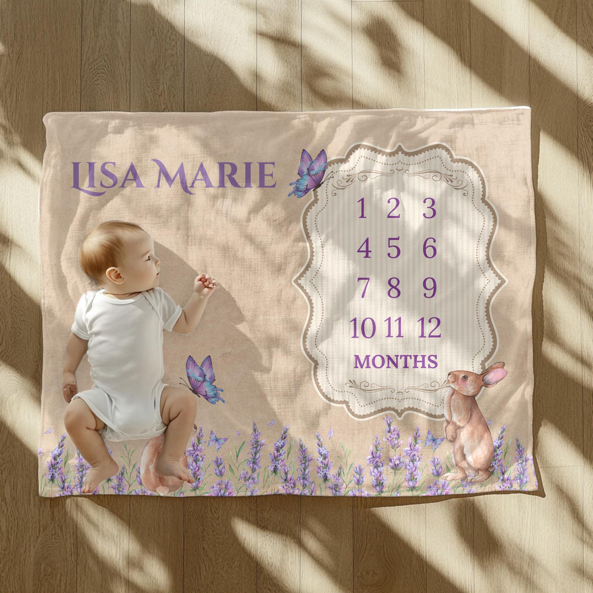 Personalized Baby Milestone Blanket: Cottagecore Bunny Floral Photo Prop