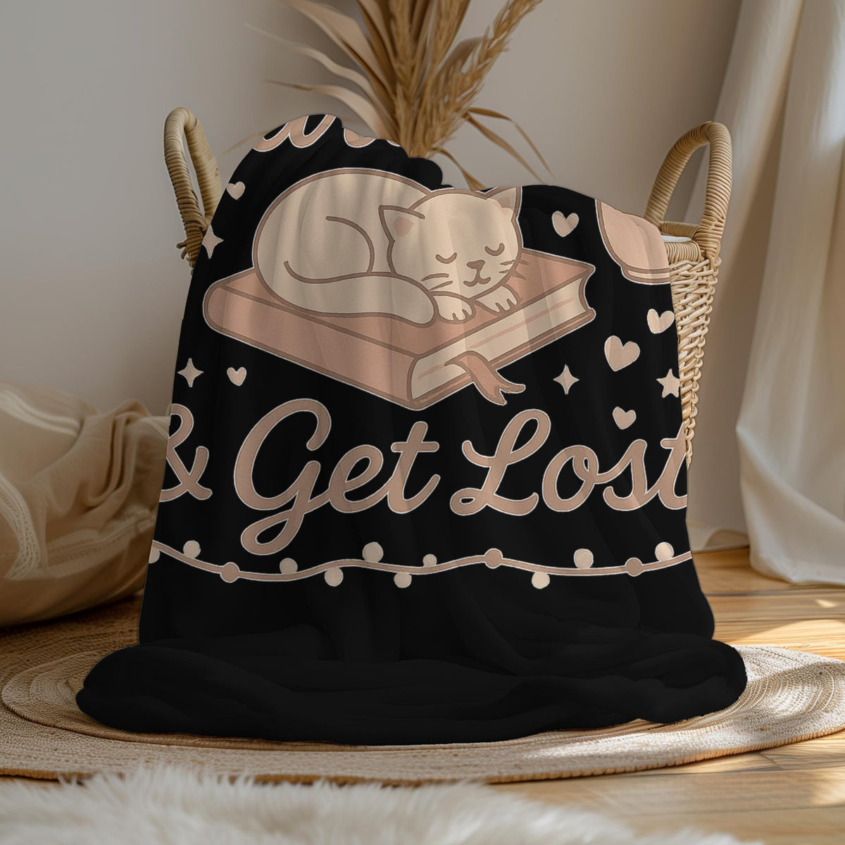 Cozy Cat & Book Fleece Blanket: Gift for Readers