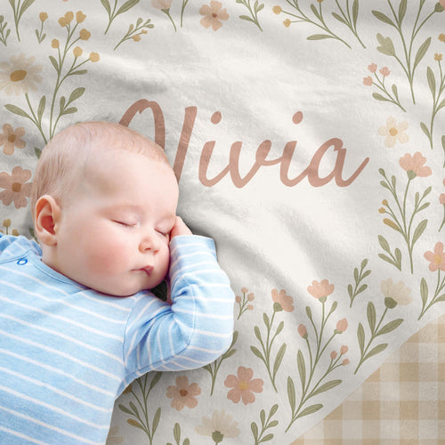 Personalized Baby Blanket: Cottagecore Floral Fleece, Custom Newborn Gift