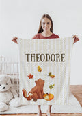 Personalized Woodland Baby Blanket: Fall Animals, Custom Name Fleece