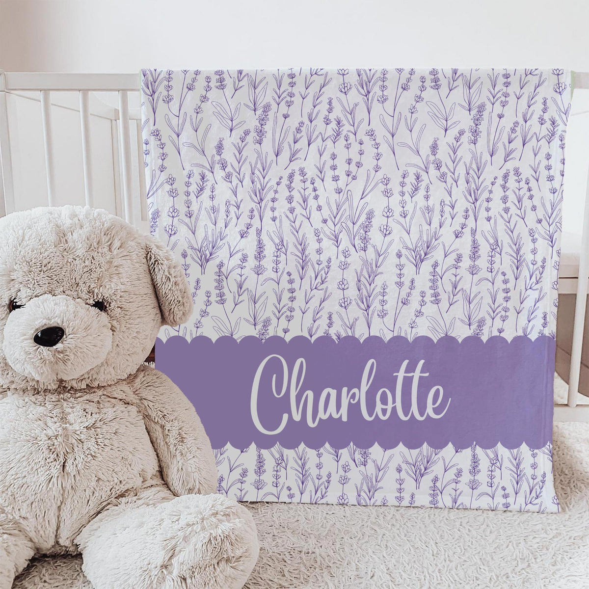 Personalized Lavender Floral Baby Blanket: Custom Name, Soft Fleece